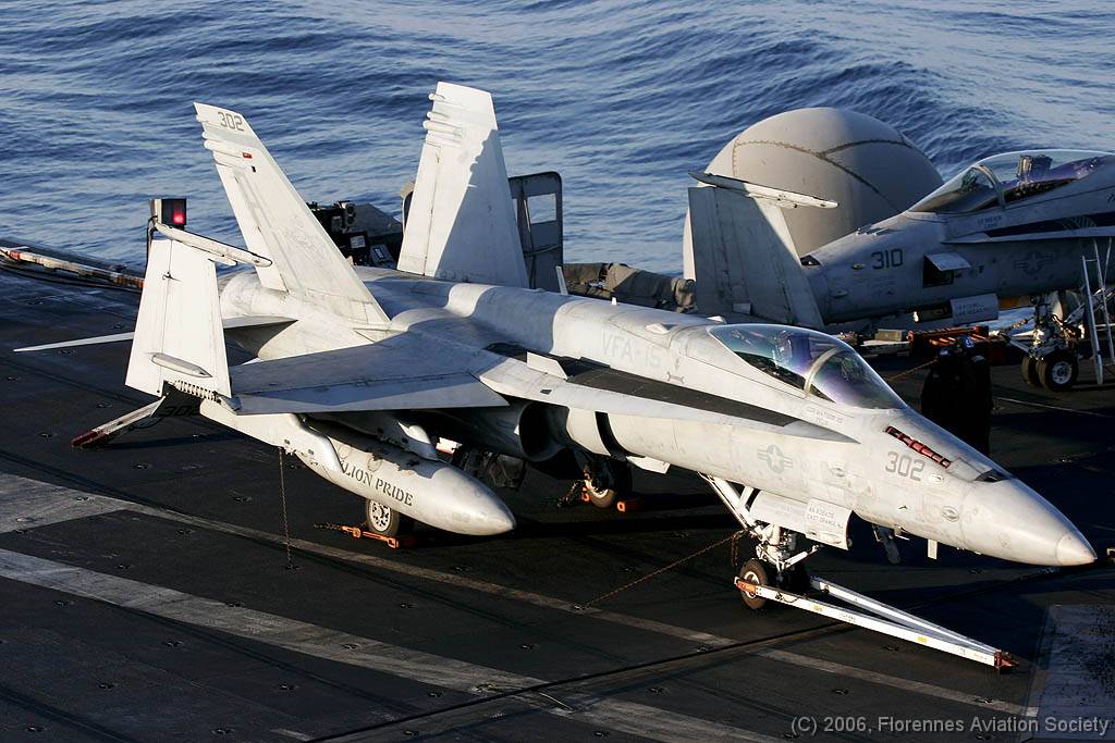 59 CVN71060221 FA-18C 164643 AJ-302 DK 01 F/A-18C 164643/AJ-302 of VFA-15 - USS Theodore Roosevelt, 21 February 2006 (C) Didier Kories